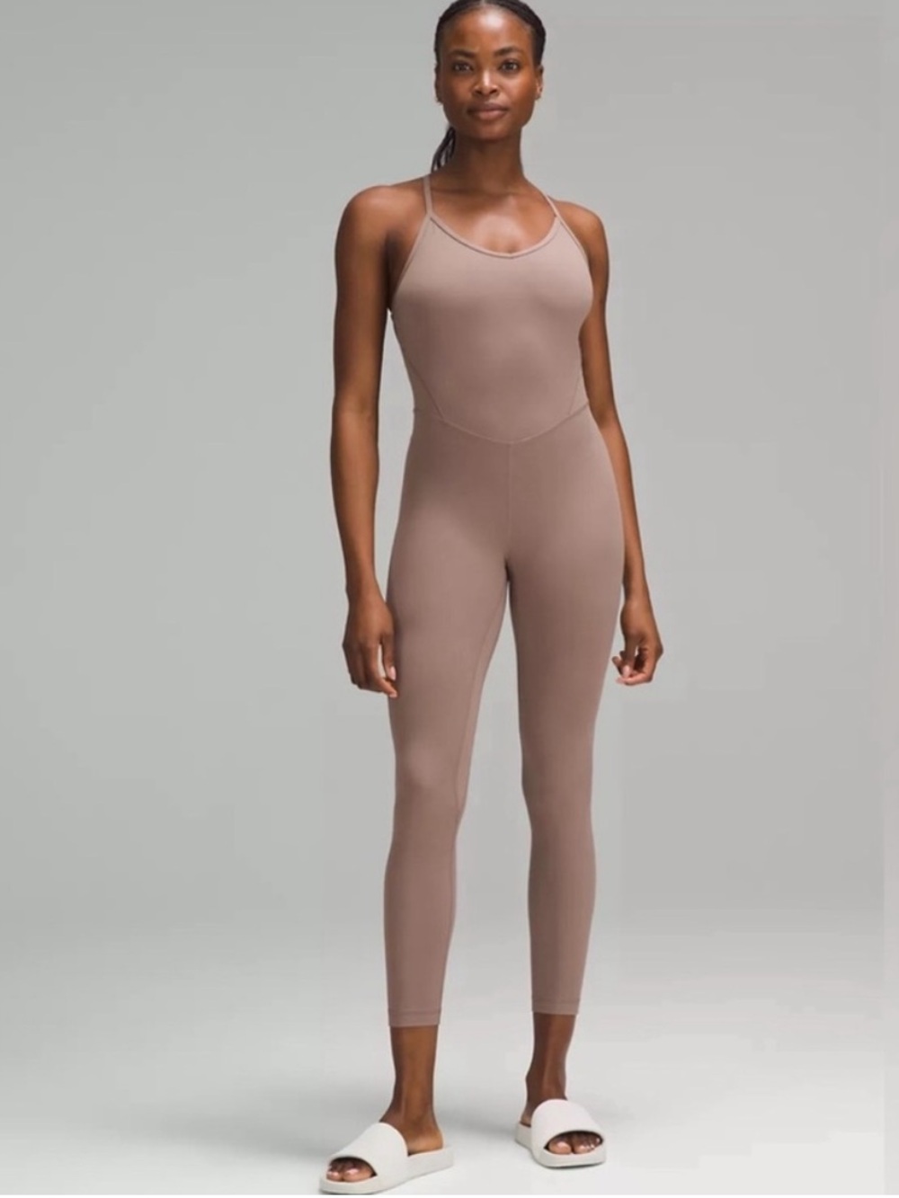 Lululemon Align Cross-Back Bodysuit 25" Taupetastic size 12